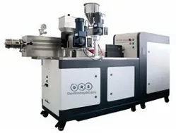 Parallel co-rotating twin-screw extruder shown on a white background.